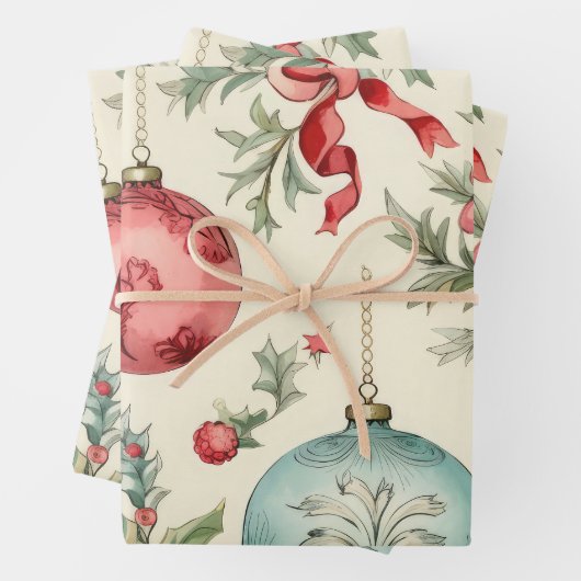  pastel kerstversiering inpakpapier vel (In situ)