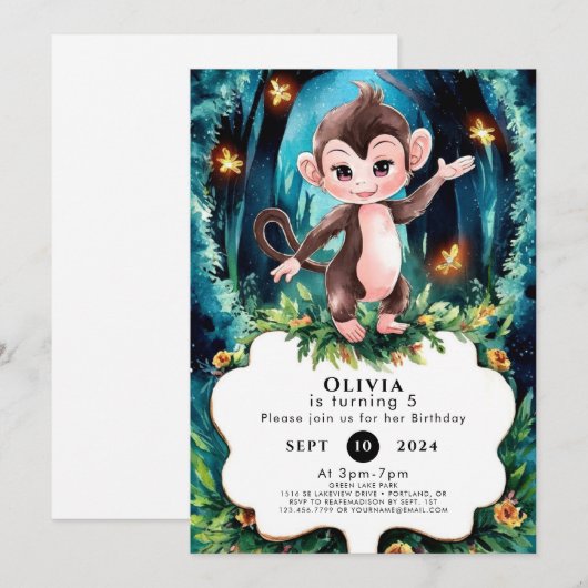 Pastel Kinder Aap Verjaardag Kaart (Voorkant / Achterkant)