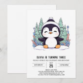 Pastel Kinder pinguïn digitale verjaardag Kaart (Voorkant / Achterkant)