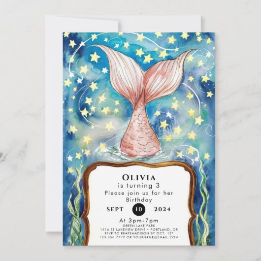 Pastel Kinder Zeemeermin Verjaardag Kaart (Voorkant)