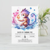 Pastel Kinderen Aap Verjaardag Kaart (Staand voorkant)