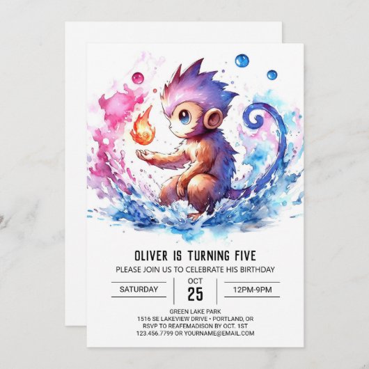 Pastel Kinderen Aap Verjaardag Kaart (Voorkant / Achterkant)