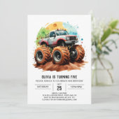 Pastel Kinderen Monster Truck Verjaardag Kaart (Staand voorkant)