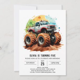 Pastel Kinderen Monster Truck Verjaardag Kaart