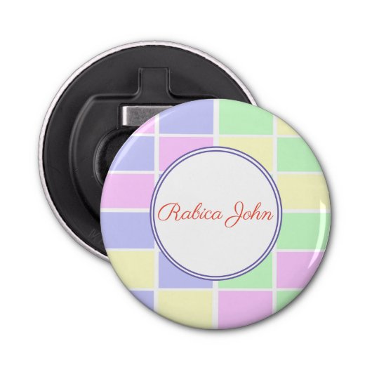 Pastel kinderkamer kleuren button flesopener (Voorkant)