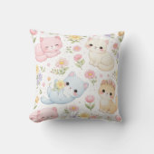 Pastel Kitten and Floral Pattern Throw Pillow Kussen (Voorkant)