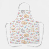 Pastel Kitten en Bloemmotief Keukenschort Schort (Voorkant)