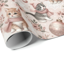 Pastel Kittens Kerst inpakpapier