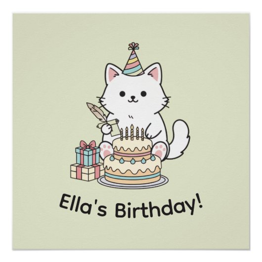 Pastel Kitty Birthday Celebration Cat Lover Art Perfect Poster (Voorkant)