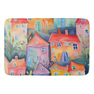 Pastel kleine huizen in zachte kleur, rustige kleu badmat