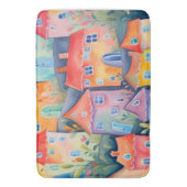 Pastel kleine huizen in zachte kleur, rustige kleu badmat (Voorkant Verticaal)