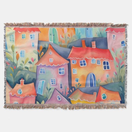 Pastel kleine huizen in zachte kleur, rustige kleu deken (Voorkant)