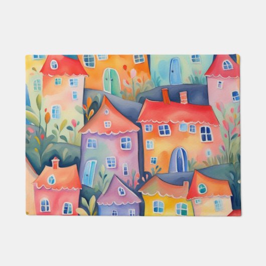 Pastel kleine huizen in zachte kleur, rustige kleu deurmat (Voorkant)