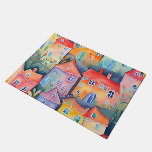 Pastel kleine huizen in zachte kleur, rustige kleu deurmat (Schuin)
