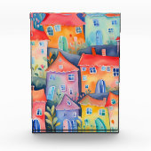 Pastel kleine huizen in zachte kleur, rustige kleu fotoblokken (Voorkant)