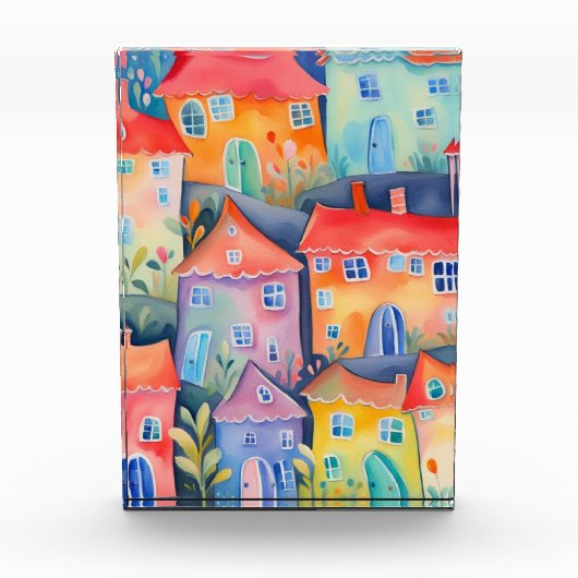 Pastel kleine huizen in zachte kleur, rustige kleu fotoblokken (Voorkant)