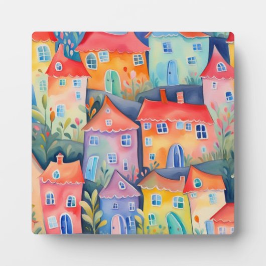 Pastel kleine huizen in zachte kleur, rustige kleu fotoplaat (Voorkant)