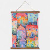 Pastel kleine huizen in zachte kleur, rustige kleu hangend wandkleed (Voorkant)