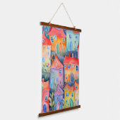 Pastel kleine huizen in zachte kleur, rustige kleu hangend wandkleed (Gebogen)