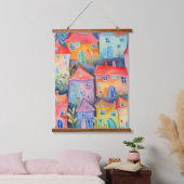 Pastel kleine huizen in zachte kleur, rustige kleu hangend wandkleed (Slaapkamer)