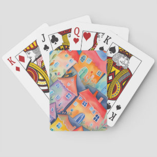 Pastel kleine huizen in zachte kleur, rustige kleu pokerkaarten