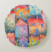 Pastel kleine huizen in zachte kleur, rustige kleu rond kussen (Voorkant)
