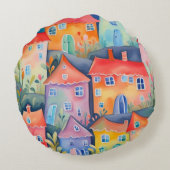 Pastel kleine huizen in zachte kleur, rustige kleu rond kussen (Achterkant)