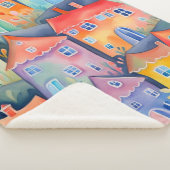 Pastel kleine huizen in zachte kleur, rustige kleu sherpa deken (3/4)