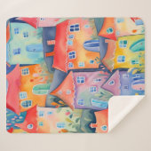 Pastel kleine huizen in zachte kleur, rustige kleu sherpa deken (Voorkant (horizontaal))