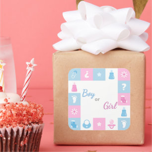 Pastel Kleine Pictogrammen Babyfeestjes & Geslacht Vierkante Sticker