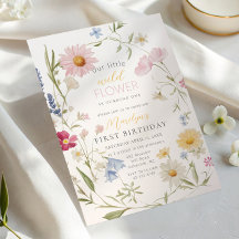 Pastel Kleine Wilde Bloem Meisje 1e Verjaardag
