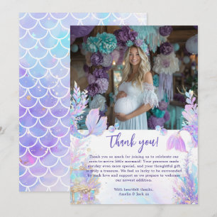 Pastel kleine zeemeermin Baby shower dank je kaart