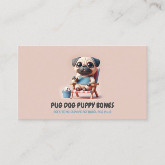 Pastel Kleur 3D Pug Pet Sitter Hond Hotel Visitekaartje (Voorkant)