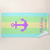 Pastel Kleur Anker Nautische Strepen Aangepaste na Strandlaken (Voorkant)