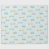 Pastel kleur auto patroon blauw cadeaupapier (Vlak)