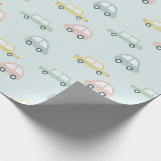 Pastel kleur auto patroon blauw cadeaupapier (Hoek)