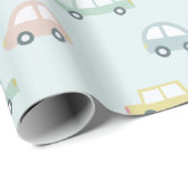 Pastel kleur auto patroon blauw cadeaupapier (Rol Hoek)