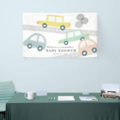 Pastel kleur auto's ballonnen wit Baby shower Spandoek (Beurs)
