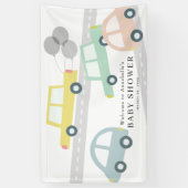 Pastel kleur auto's ballonnen wit Baby shower Spandoek (Verticaal)