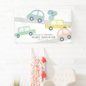 Pastel kleur auto's ballonnen wit jongen Baby show Spandoek (Insitu)