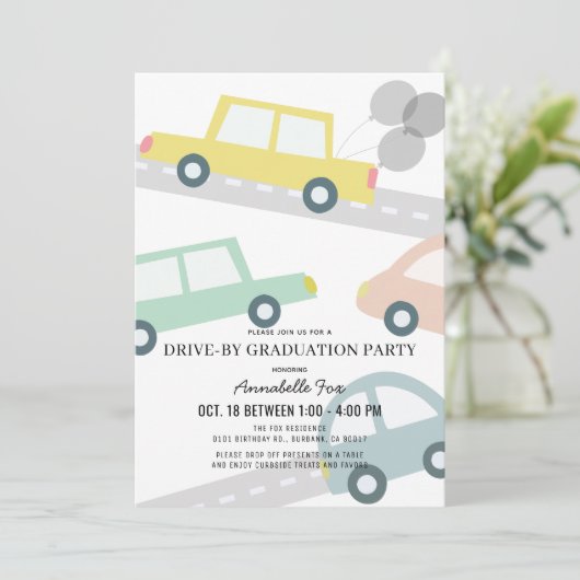 Pastel Kleur Auto's Foto Drive-by Graduation Party Kaart (Staand voorkant)