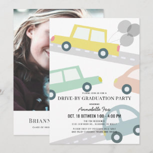 Pastel Kleur Auto's Foto Drive-by Graduation Party Kaart