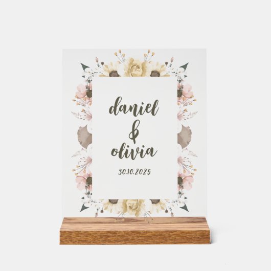 Pastel kleur Bloemen bruiloft Acryl Bord (Voorkant)