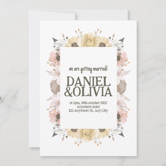 Pastel kleur Bloemen bruiloft Kaart (Voorkant)