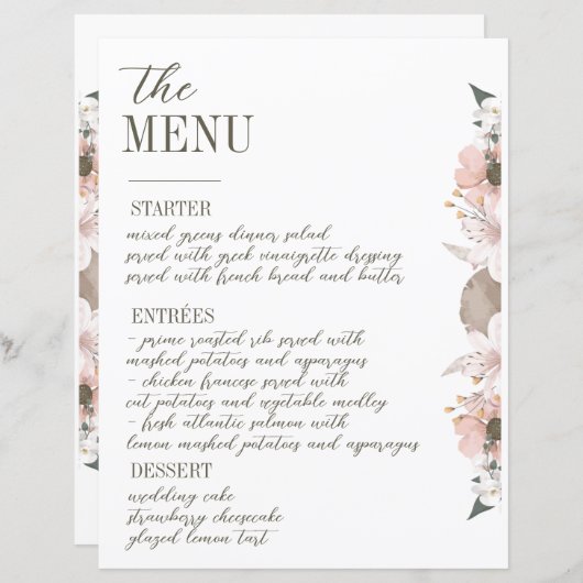 Pastel Kleur Bloemen Trouwmenu (Voorkant / Achterkant)