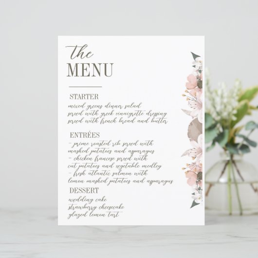 Pastel Kleur Bloemen Trouwmenu (Staand voorkant)