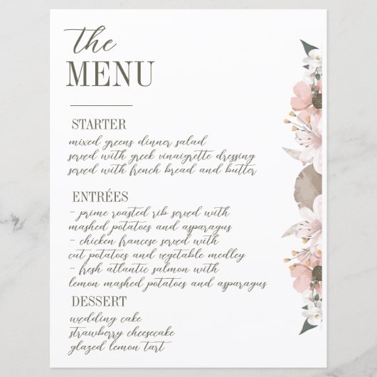 Pastel Kleur Bloemen Trouwmenu (Voorkant)