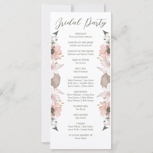 Pastel Kleur Bloemen Trouwprogramma's (Achterkant)