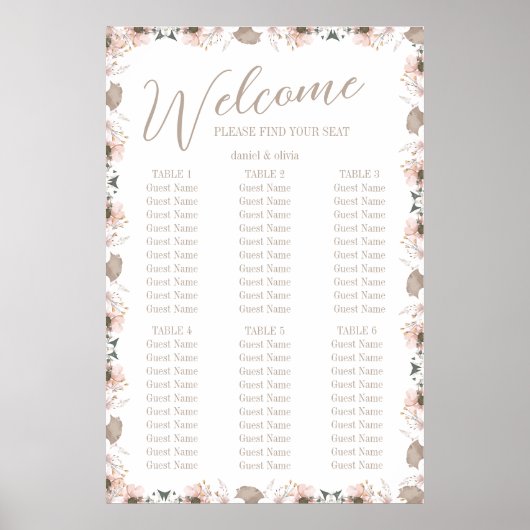 Pastel Kleur Bloemen Trouwstoel Grafieken Poster (Voorkant)