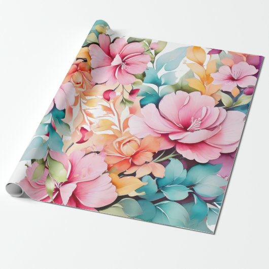 Pastel kleur Bloemenkunst Cadeaupapier (Uitgerold)